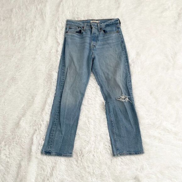 Women Levi's Wedgie Straight Leg High Rise Distressed Denim Jeans Size W28 L26 - Picture 2 of 10